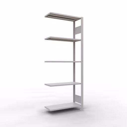 Aanbouwrek, stelling, insteeksysteem MULTIplus150, 2000 x 750 x 300 mm, 5 legborden, lengtestangen, RAL 7035 lichtgrijs van Schulte Lagertechnik uit het assortiment insteeksysteem