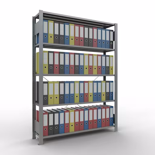 Basisrek, kantoorrek, insteeksysteem MULTIplus85, 1800 x 1300 x 300 mm, 5 legborden, kruisschoor, verzinkt, met aanslagbeugel van Schulte Lagertechnik uit het assortiment kantoorrekken