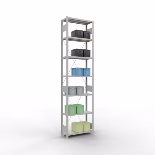 Productafbeelding nr. 14 van het artikel basisplank, legbord, insteeksysteem MULTIplus250, 3000 x 750 x 300 mm (HxBxD), 7 legborden, kruisschoor, RAL 7035 lichtgrijs Figuur nr. 14 van het artikel basisplank, legbord, insteeksysteem MULTIplus250, 3000 x 750 x 300 mm, 7 legborden, kruisschoor, RAL 7035 lichtgrijs uit de productgroep insteeksysteem van Schulte Lagertechnik.