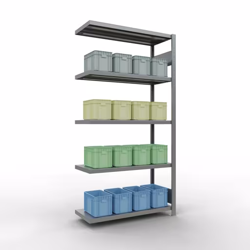 Aanbouwrekken, rekken, insteeksysteem MULTIplus330, 2000 x 1000 x 400 mm, 5 legborden, lengtestangen, verzinkt van het merk Schulte Lagertechnik uit het assortiment insteeksystemen