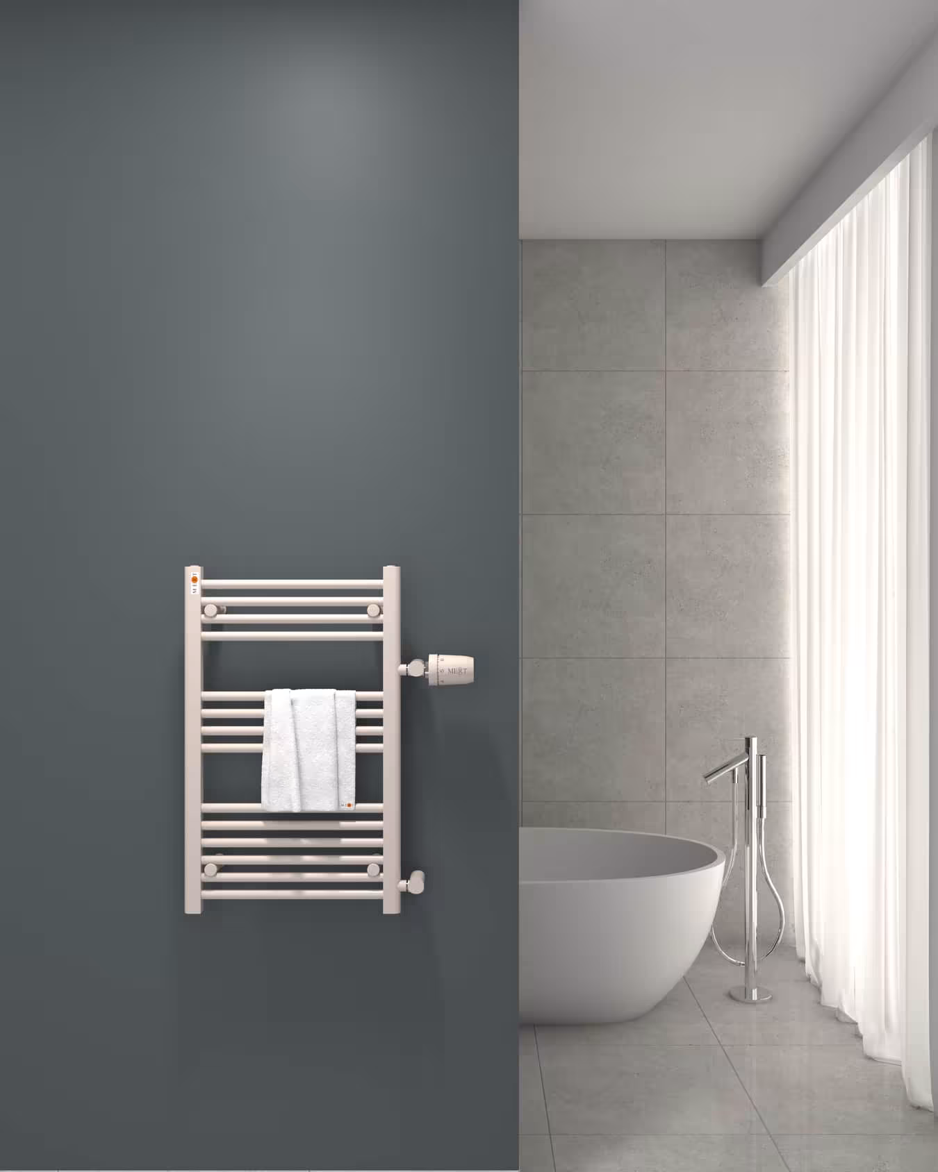 Vervangende handdoekradiator wit recht, 500 x 800 mm, aansluiting zijkant 500 mm vanaf MERT MERT vervangende badkamerradiator wit recht, aansluiting zijkant, vervangende radiator, art.nr. 1-50x080-ASR-50