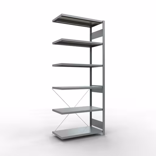 Aanbouwrekken, rekken, insteeksysteem MULTIplus250, 2500 x 1000 x 500 mm (HxBxD), 6 planken, kruisschoor, verzinkt van Schulte Lagertechnik Aanbouwrekken, legborden, insteeksysteem MULTIplus250, 2500 x 1000 x 500 mm (HxBxD), 6 legborden, kruisschoor, verzinkt, aanbouwplank, art.nr. 12956