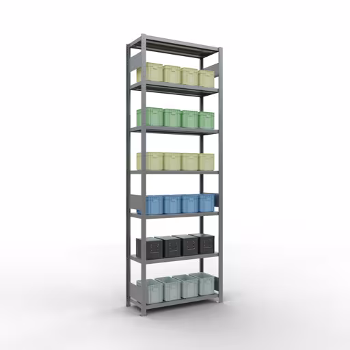 Productafbeelding nr. 13 van het artikel basisplank, legbord, insteeksysteem MULTIplus330, 3000 x 1000 x 400 mm (HxBxD), 7 legborden, lengtestangen, verzinkt Figuur nr. 13 van het artikel basisrek, legbord, insteeksysteem MULTIplus330, 3000 x 1000 x 400 mm, 7 legborden, lengtestangen, verzinkt uit de insteeksysteem productgroep van Schulte Lagertechnik.