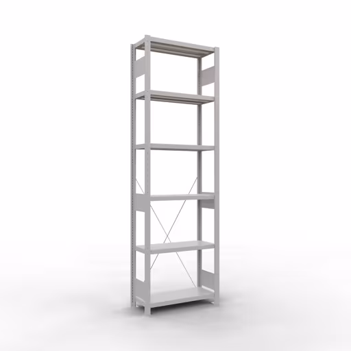 Basisplank, legbord, insteeksysteem MULTIplus250, 2500 x 750 x 300 mm, 6 planken, kruisschoor, RAL 7035 lichtgrijs van Schulte Lagertechnik uit het assortiment insteeksysteem