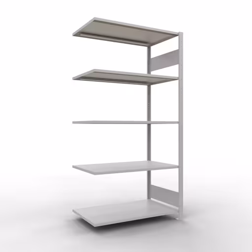 Aanbouwrekken, rekken, insteeksysteem MULTIplus150, 2000 x 1000 x 600 mm (HxBxD), 5 legborden, lengtebalk, RAL 7035 lichtgrijs, aanbouwplank, art.nr. 32665-LR