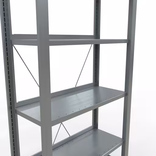 Basisrek, kantoorstelling, insteeksysteem MULTIplus85, 2000 x 750 x 300 mm, 6 legborden, kruisschoor, verzinkt, met aanslaglijst uit de categorie insteeksysteem met de GTIN 4004514219862 Basisrek, kantoorrek, insteeksysteem MULTIplus85, 2000 x 750 x 300 mm, 6 legborden, kruisschoor, verzinkt, met aanslagbeugel van Schulte Lagertechnik uit het assortiment kantoorrekken