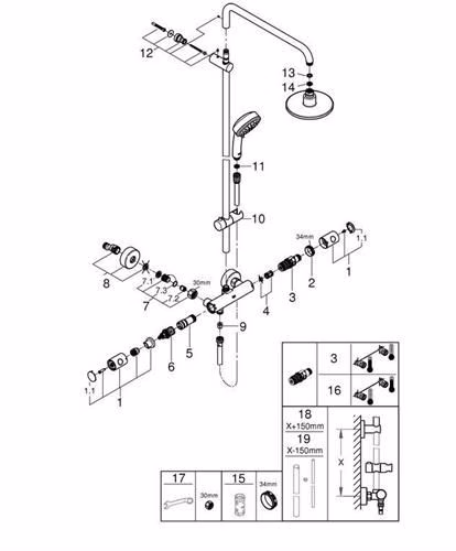 GROHE Tempesta C 160 douchesysteem 27922 met thermostaat 390 mm douchearm chroom