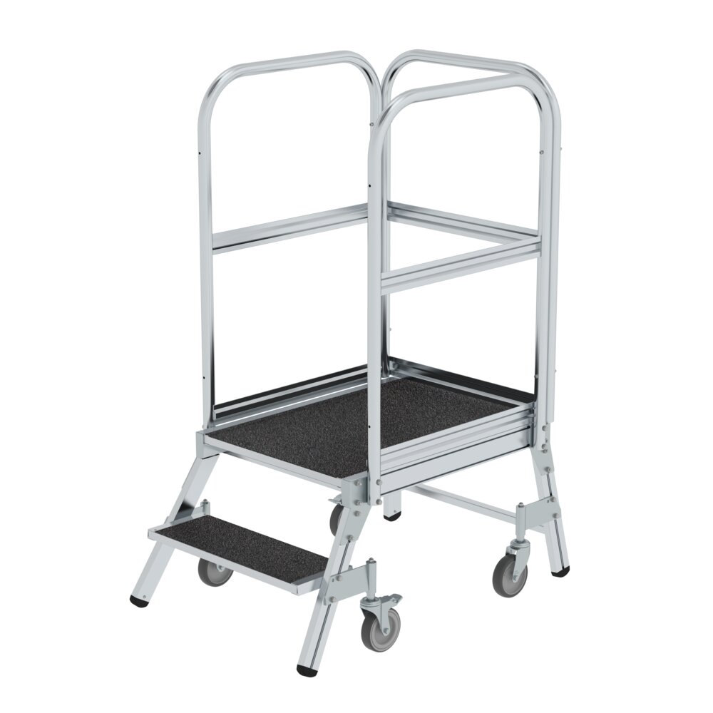 Munk bordestrap, beloopbaar, met veerrollen, korundcoating R13, 2 treden van Günzburger Steigtechnik Munk platformtrap, eenlaags, beloopbaar, met verende rollers, korundcoating R13, uit de categorie "Platformtrappen" met artikelnummer 054102