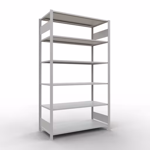 Basisstelling, kantoorstelling, insteeksysteem MULTIplus150, 2300 x 1300 x 600 mm, 7 legborden, lengtestangen, zonder middenaanslag, lichtgrijs van Schulte Lagertechnik uit het assortiment kantoorstellingen