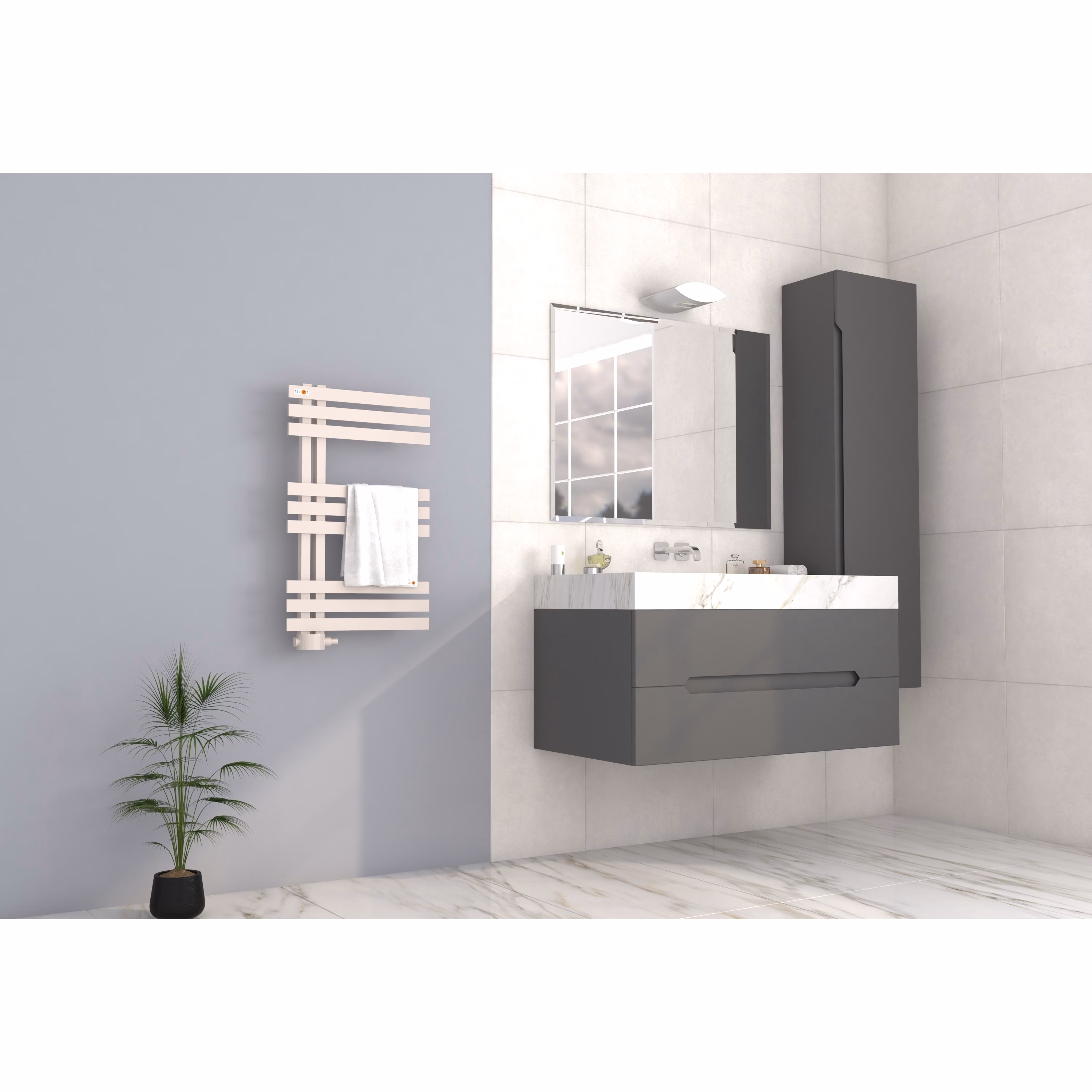 Mert Design badkamerradiator model Elen, wit, 500x800 mm van het merk Mert Mert Design badkamerradiator model Elen, wit, uit de categorie badkamerradiatoren, zijdelingse aansluiting, met artikelnummer 5-ELEN-50x080-W-M