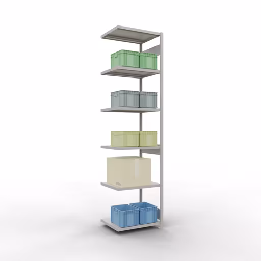 Aanbouwrekken, rekken, insteeksysteem MULTIplus250, 3000 x 750 x 600 mm, 7 legborden, lengtestangen, RAL 7035 lichtgrijs van Schulte Lagertechnik uit het assortiment insteeksysteem