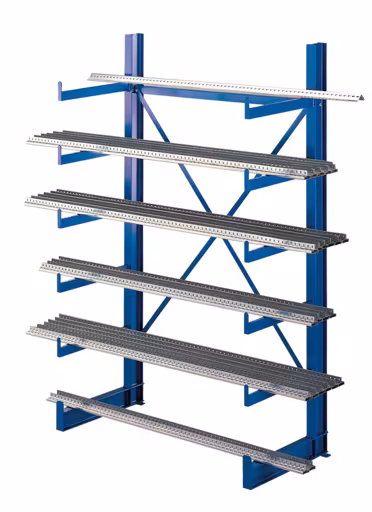 Extra afbeelding van het artikel Basisplank, K 1000 draagarmstellingset, eenzijdig, 2000 x 1250 x 500 (HxBxD), RAL 5010 gentiaanblauw vanaf K1000 voor lichte goederen