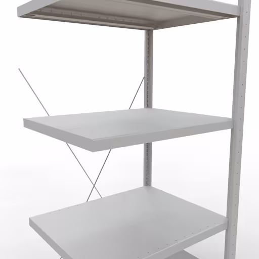 Productafbeelding nr. 12 van het artikel Aanbouwstelling, stellingstelling, insteeksysteem MULTIplus250, 2000x750x600 mm (HxBxD), 5 legborden, kruisschoor, RAL 7035 lichtgrijs Figuur nr. 12 van het artikel aanbouwrekken, legbordstellingen, insteeksysteem MULTIplus250, 2000 x 750 x 600 mm, 5 legborden, kruisschoor, RAL 7035 lichtgrijs uit de insteeksysteem productgroep van Schulte Lagertechnik.