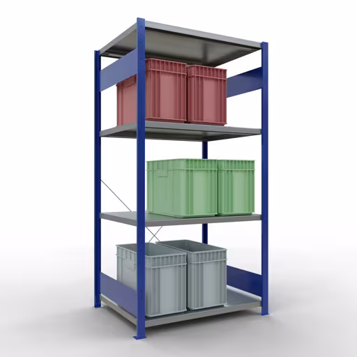 Productafbeelding nr. 14 van het artikel basisplank, legbord, insteeksysteem MULTIplus330, 2000 x 1000 x 800 mm (HxBxD), 5 legborden, kruisschoor, RAL 5010 gentiaanblauw/verzinkt Figuur nr. 14 van het artikel basisrek, legbord, insteeksysteem MULTIplus330, 2000 x 1000 x 800 mm, 5 legborden, kruisschoor, RAL 5010 gentiaanblauw/verzinkt uit de insteeksysteem productgroep van Schulte Lagertechnik.