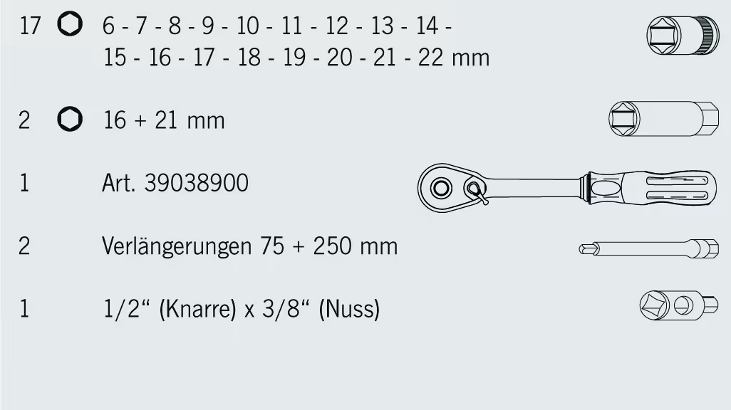 3/8" PROJAHN professionele dopsleutelkoffer 23-delig uit de categorie dopsleutelsets & losse onderdelen met GTIN 4000146022535 3/8" PROJAHN professionele dopsleutelkoffer 23-delig van het merk PROJAHN uit het assortiment handgereedschappen