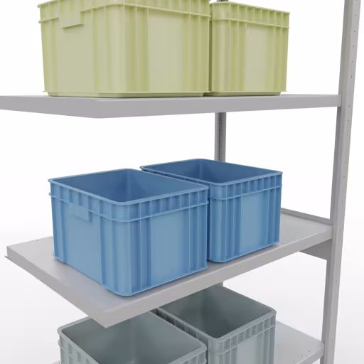 Extra afbeelding van het artikel aanbouwplank, stellingkast MULTIplus330 insteeksysteem, 2500 x 1000 x 600 mm (HxBxD), 6 legborden, kruisschoor, RAL 7035 lichtgrijs van aanbouwplank