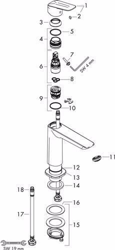 Technische Zeichnung 3970404 Hansgrohe ééngreeps wastafelmengkraan LOGIS 110 zonder afloop chroom