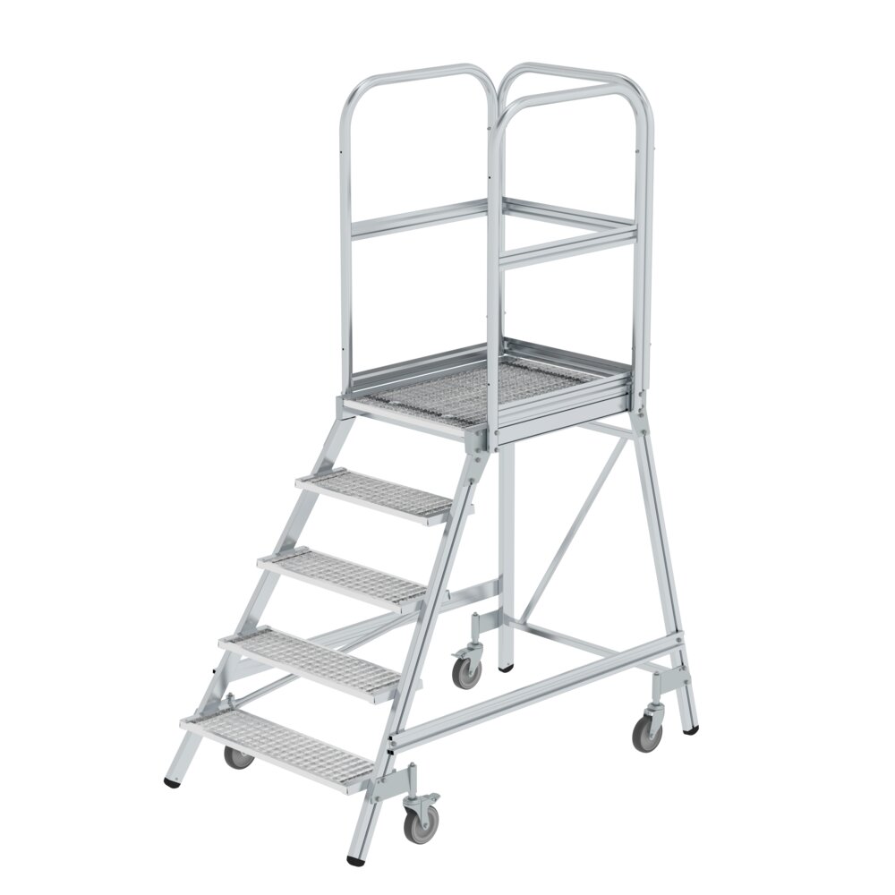 Munk platformtrap, toegankelijk vanaf één zijde, met veerrollen en stalen rooster, uit de categorie platformtrappen, artikelnummer 051105.