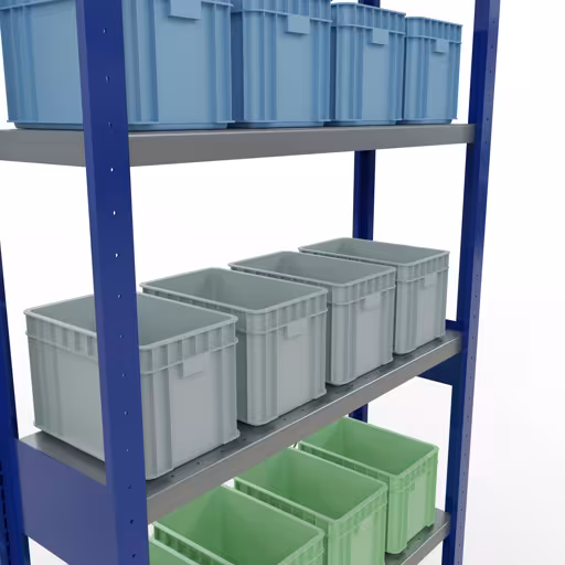 Productafbeelding nr. 15 van het artikel basisplank, legbord, insteeksysteem MULTIplus330, 2500 x 1000 x 300 mm, 6 legborden, kruisschoor, RAL 5010 gentiaanblauw/verzinkt Figuur nr. 15 van het artikel basisrek, legbord, insteeksysteem MULTIplus330, 2500 x 1000 x 300 mm, 6 legborden, kruisschoor, RAL 5010 gentiaanblauw/verzinkt uit de insteeksysteem productgroep van Schulte Lagertechnik.