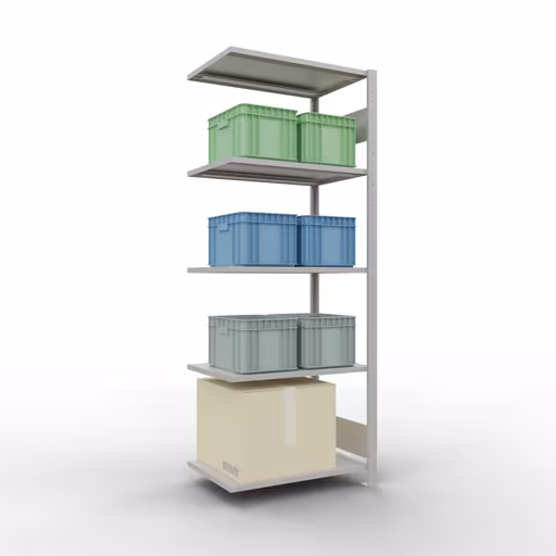 Extra afbeelding van het artikel Aanbouwrekken, legbordstellingen, insteeksysteem MULTIplus150, 2000 x 750 x 500 mm (HxBxD), 5 legborden, lengtestangen, RAL 7035 lichtgrijs Extra afbeelding van het artikel Aanbouwplank, legplank, insteeksysteem MULTIplus150, 2000 x 750 x 500 mm, 5 legborden, lengtebalk, RAL 7035 lichtgrijs van opzetplank