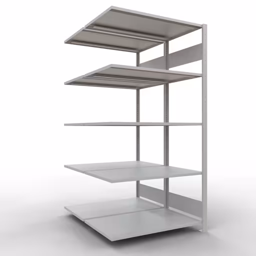 Extra afbeelding van het artikel Aanbouwplank, dubbele plank, legplank-insteeksysteem MULTIplus150, 2000 x 1000 x (2x600) mm, 2x5 legborden, RAL 7035 lichtgrijs uit dubbele legborden