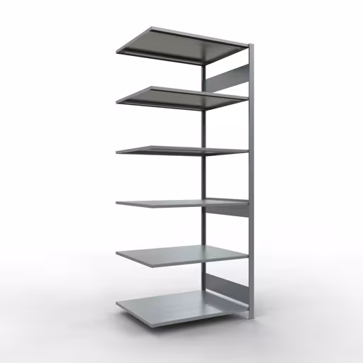 Aanbouwrekken, legborden, insteeksysteem MULTIplus150, 2500 x 1000 x 800 mm (HxBxD), 6 legborden, lengtestangen, verzinkt, aanbouwplank, art.nr. 12786-LR