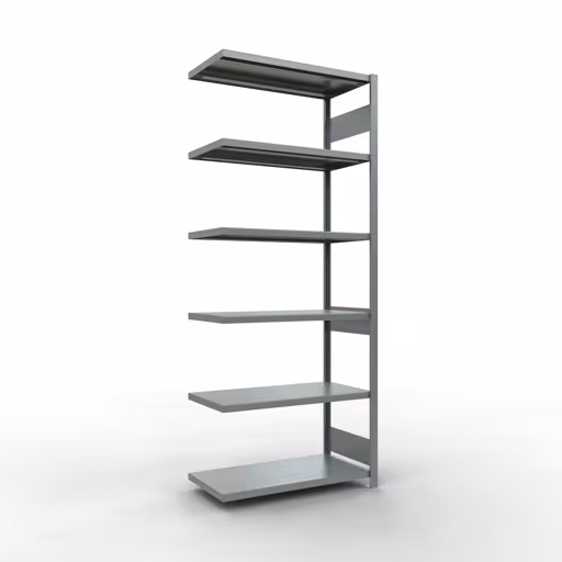 Aanbouwrekken, legbordstellingen, insteeksysteem MULTIplus250, 2500 x 1000 x 500 mm (HxBxD), 6 legborden, lengtestangen, verzinkt van Schulte Lagertechnik Aanbouwrekken, legbordstellingen, insteeksysteem MULTIplus250, 2500 x 1000 x 500 mm (HxBxD), 6 legborden, lengtestangen, verzinkt, aanbouwplank, art.nr. 12956-LR