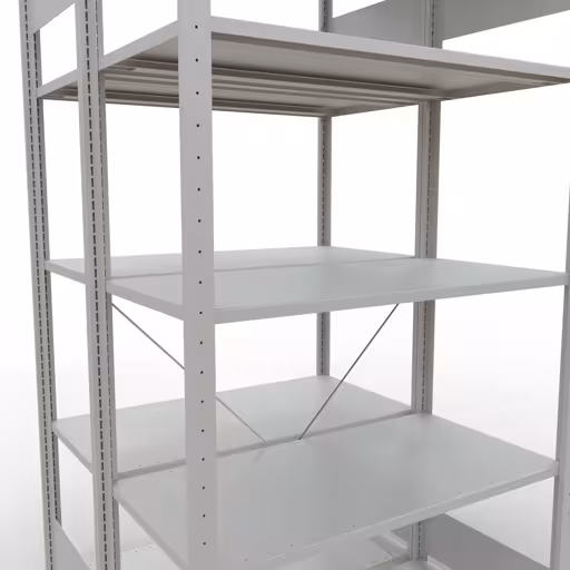 Productafbeelding nr. 7 van het artikel Basisplank, dubbele plank, plankinsteeksysteem MULTIplus150, 2000 x 1000 x (2x500) mm (HxBxD), 2x5 planken, kruisschoor, RAL 7035 lichtgrijs Afbeelding nr. 7 van het artikel basisplank, dubbele plank, stellingsysteem MULTIplus150, 2000 x 1000 x (2x500) mm, 2x5 planken, kruisschoor, RAL 7035 lichtgrijs uit de productgroep stellingrekken van Schulte Lagertechnik