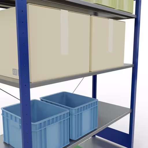 Productafbeelding nr. 8 van het artikel basisrek, legplank, insteeksysteem MULTIplus150, 2000 x 1300 x 500 mm, 5 legborden, RAL 5010 gentiaanblauw/verzinkt uit het insteeksysteem-assortiment van Schulte Lagertechnik