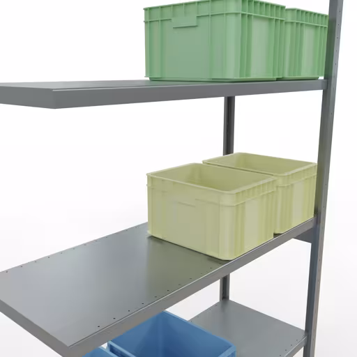 Figuur nr. 15 van het artikel aanbouwrekken, legbordstellingen, insteeksysteem MULTIplus250, 3000 x 1300 x 500 mm, 7 legborden, lengtestangen, verzinkt uit de productgroep insteeksysteem van Schulte Lagertechnik.