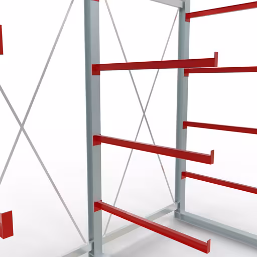 K 6000 compleet legbord, eenzijdig, 3000 x 3000 x 1250 mm, RAL 7001 / RAL 3000, 5 opslagniveaus uit de categorie K6000 voor zware goederen met GTIN 4058255011148 K 6000 compleet legbord, eenzijdig, 3000 x 3000 x 1250 mm, RAL 7001 / RAL 3000, 5 opslagniveaus van Schulte Lagertechnik uit het assortiment draagarmstellingen