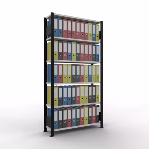 Figuur nr. 9 van het artikel basisplank, kantoorplank, insteeksysteem MULTIplus85, 2000 x 1000 x 300 mm, 6 planken, kruisschoor, zonder aanslaglijst, zwart/lichtgrijs uit de productgroep kantoorplanken van Schulte Lagertechnik.