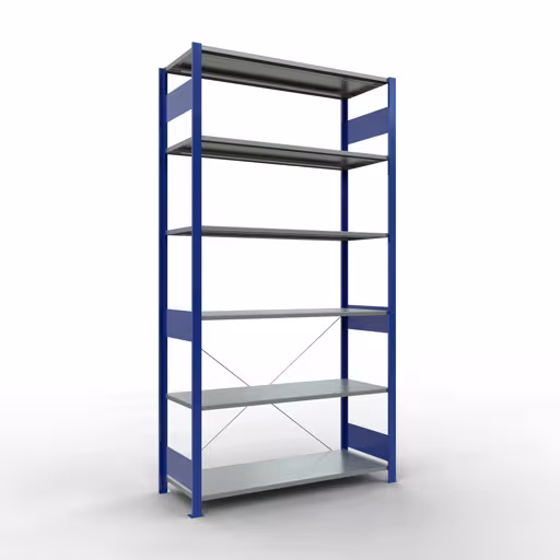 Basisplank, legbord, insteeksysteem MULTIplus150, 2500 x 1300 x 500 mm, 6 legborden, RAL 5010 gentiaanblauw/gegalvaniseerd van het merk Schulte Lagertechnik uit het assortiment insteeksysteem