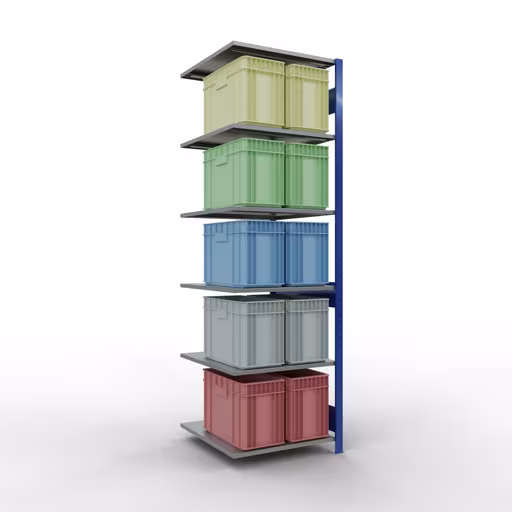 Extra afbeelding van het artikel Aanbouwrek, legbord, insteeksysteem MULTIplus150, 2500 x 750 x 800 mm, 6 legborden, RAL 5010 gentiaanblauw/verzinkt/verzinkt vanaf opzetrek