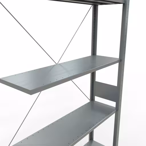 Aanbouwrekken, rekken, insteeksysteem MULTIplus85, 3000 x 1000 x 300 mm (HxBxD), 7 legborden, kruisschoor, verzinkt uit de categorie aanbouwrekken met de GTIN 4004514202475 Aanbouwrek, stelling, insteeksysteem MULTIplus85, 3000 x 1000 x 300 mm, 7 legborden, verzinkt van het merk Schulte Lagertechnik uit het assortiment insteeksysteem