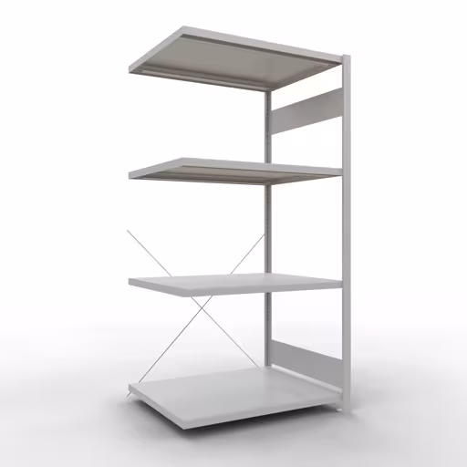 Aanbouwrekken, rekken, insteeksysteem MULTIplus330, 2000 x 1000 x 800 mm (HxBxD), 5 planken, kruisschoor, RAL 7035 lichtgrijs van Schulte Lagertechnik Aanbouwrekken, rekken, insteeksysteem MULTIplus330, 2000 x 1000 x 800 mm (HxBxD), 5 legborden, kruisschoor, RAL 7035 lichtgrijs, aanbouwplank, art.nr. 33885