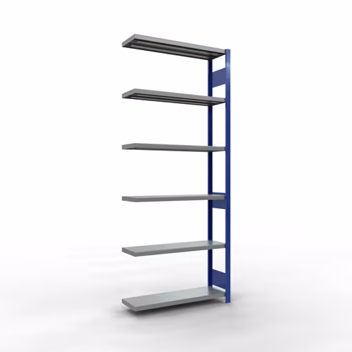 Aanbouwrekken, rekken, insteeksysteem MULTIplus330, 2500 x 1000 x 300 mm (HxBxD), 6 planken, lengtestangen, RAL 5010 gentiaanblauw/gegalvaniseerd van Schulte Lagertechnik Aanbouwrekken, rekken, insteeksysteem MULTIplus330, 2500 x 1000 x 300 mm (HxBxD), 6 legborden, lengtebalk, RAL 5010 gentiaanblauw/verzinkt, aanbouwplank, art.nr. 13936-LR-B