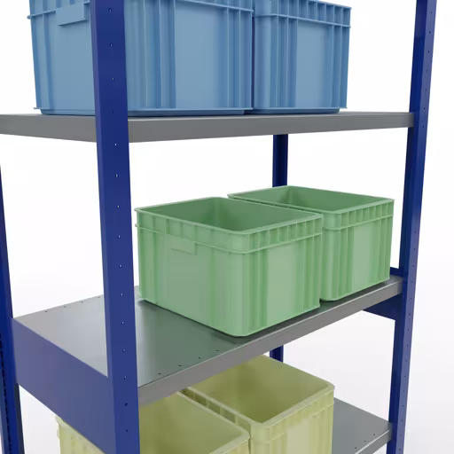 Extra afbeelding van het artikel Basisplank, legplank, insteeksysteem MULTIplus330, 2500 x 1000 x 500 mm, 6 legborden, lengtestangen, RAL 5010 gentiaanblauw/verzinkt vanaf basisplank
