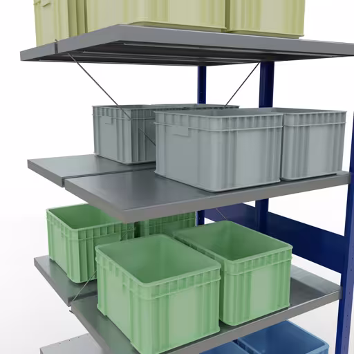Aanbouwrekken, dubbele rekken, rekkensysteem MULTIplus250, 3000 x 1000 x (2x500) mm, 2x7 planken, kruisschoor, RAL 7035 lichtgrijs/gentiaanblauw van Schulte Lagertechnik uit het rekkenprogramma