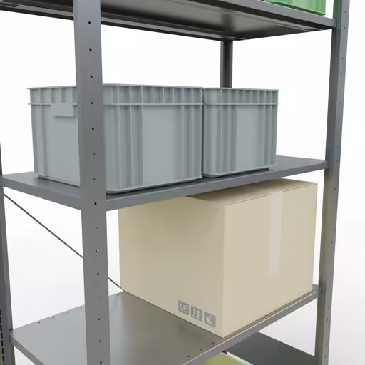 Basisplank, legbord, insteeksysteem MULTIplus150, 2000 x 1000 x 500 mm (HxBxD), 5 legborden, kruisschoor, verzinkt - Expressline met de GTIN 4058255068616 Basisplank, legplank, insteeksysteem MULTIplus150, 2000 x 1000 x 500 mm, 5 legborden, verzinkt - Expressline van Schulte Lagertechnik met het artikelnr. 12750-K
