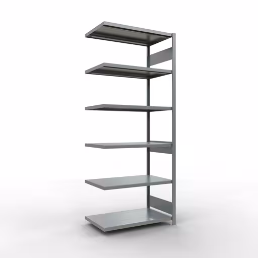 Aanbouwstelling, stellingkast MULTIplus330 insteeksysteem, 2500 x 1000 x 600 mm (HxBxD), 6 legborden, lengtestangen, verzinkt van Schulte Lagertechnik Aanbouwrekken, legbordstellingen, insteeksysteem MULTIplus330, 2500 x 1000 x 600 mm (HxBxD), 6 legborden, lengtestangen, verzinkt, aanbouwplank, art.nr. 13966-LR