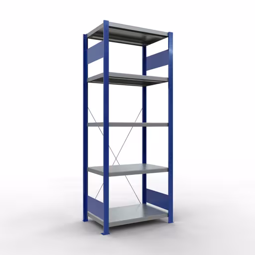 Basisplank, legplank, insteeksysteem MULTIplus250, 2000 x 750 x 500 mm, 5 legborden, kruisschoor, RAL 5010 gentiaanblauw/verzinkt/verzinkt van Schulte Lagertechnik uit het plug-in systeem-assortiment