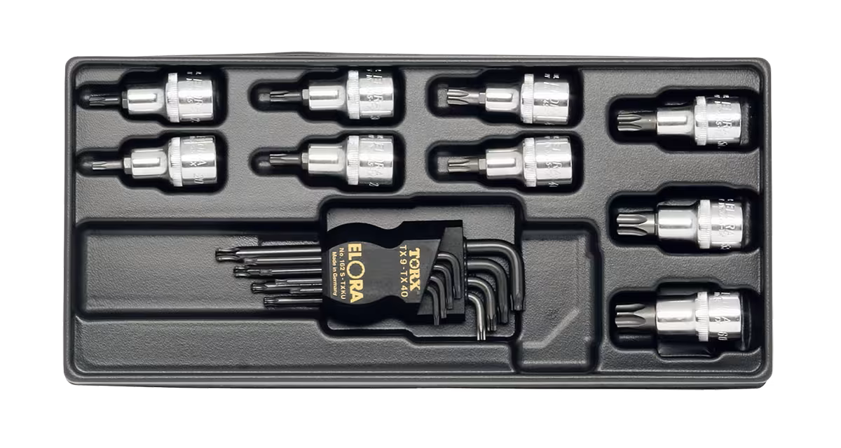 TORX® gereedschapsset, 17-delig MS-14 van ELORA TORX® gereedschapsset, 17-delig, ELORA-MS-14 uit de categorie organisatiesystemen & werkplaatswagens met artikelnr. 0000514001000