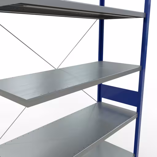 Aanbouwrekken, rekken, insteeksysteem MULTIplus250, 3000 x 1300 x 500 mm (HxBxD), 7 legborden, kruisschoor, RAL 5010 gentiaanblauw/verzinkt uit de categorie aanbouwrekken met GTIN 4004514283382 Aanbouwrekken, rekken, insteeksysteem MULTIplus250, 3000 x 1300 x 500 mm, 7 legborden, kruisschoor, RAL 5010 gentiaanblauw/verzinkt van Schulte Lagertechnik uit het assortiment insteeksysteem