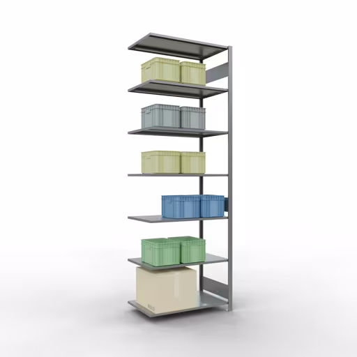 Aanbouwrekken, rekken, insteeksysteem MULTIplus150, 3000 x 1000 x 600 mm (HxBxD), 7 legborden, lengtestangen, verzinkt uit de categorie aanbouwrekken met de GTIN 4004514281210 Aanbouwrekken, rekken, insteeksysteem MULTIplus150, 3000 x 1000 x 600 mm, 7 legborden, lengtestangen, verzinkt van Schulte Lagertechnik uit het assortiment insteeksysteem