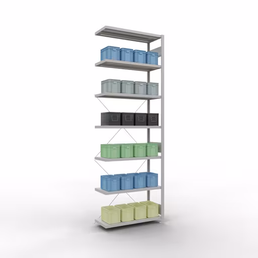 Afbeelding nr. 11 van het artikel aanbouwrekken, stellingrekken, insteeksysteem MULTIplus330, 3000 x 1000 x 400 mm (HxBxD), 7 legborden, kruisschoor, RAL 7035 lichtgrijs uit de productgroep insteeksysteem van het merk Schulte Lagertechnik
