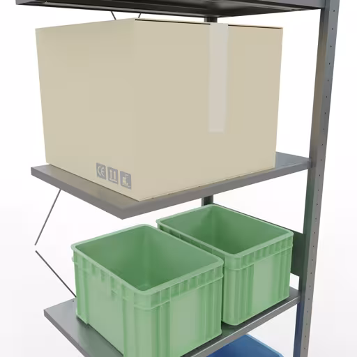 Extra afbeelding van het artikel Aanbouwplank, legbord, insteeksysteem MULTIplus150, 3000 x 750 x 500 mm, 7 legborden, kruisschoor, verzinkt vanaf opzetplank