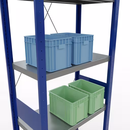 Extra afbeelding van het artikel basisplank, legplank, insteeksysteem MULTIplus250, 3000 x 750 x 400 mm, 7 legborden, RAL 5010 gentiaanblauw/verzinkt/verzinkt vanaf basisplank