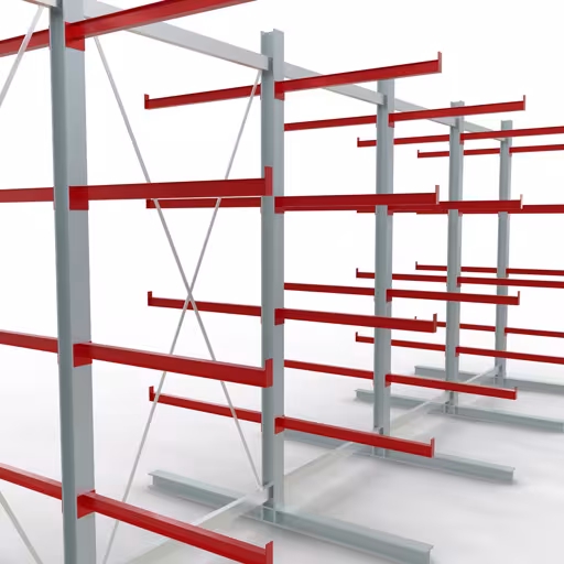 Productafbeelding nr. 10 van artikel K 6000 compleet legbord, dubbelzijdig, 3000 x 2x 7500 x 2x 1000 mm, RAL 7001 / RAL 3000, 5 opslagniveaus Afbeelding nr. 10 van het artikel K 6000 complete stelling, dubbelzijdig, 3000 x 2x 7500 x 2x 1000 mm, RAL 7001 / RAL 3000, 5 opslagniveaus uit de productgroep draagarmstellingen van Schulte Lagertechnik