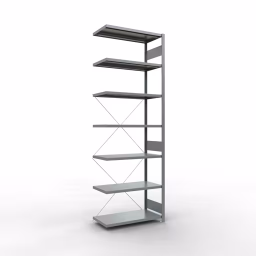 Aanbouwrekken, rekken, insteeksysteem MULTIplus250, 3000 x 1000 x 500 mm (HxBxD), 7 legborden, kruisschoor, verzinkt van Schulte Lagertechnik Aanbouwstelling, stellingkast MULTIplus250 insteeksysteem, 3000 x 1000 x 500 mm (HxBxD), 7 legborden, kruisschoor, verzinkt, aanbouwplank, art.nr. 12957